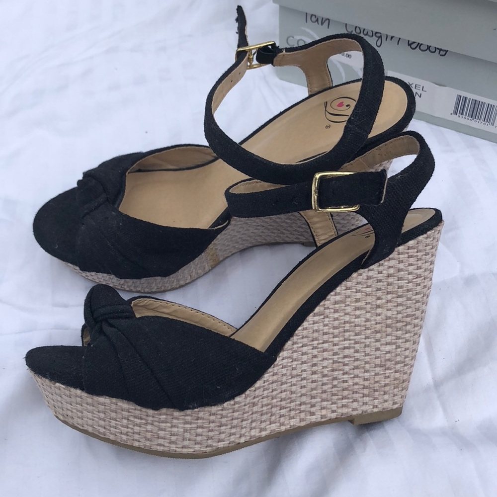 Tan and black wedges